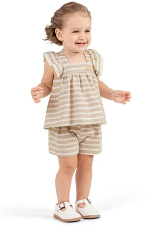 Conjunto Bebê Menina Eco Listrado Colorittá Bege