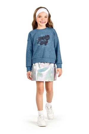 Blusão Infantil Menina Tricô Canelado Elian Azul