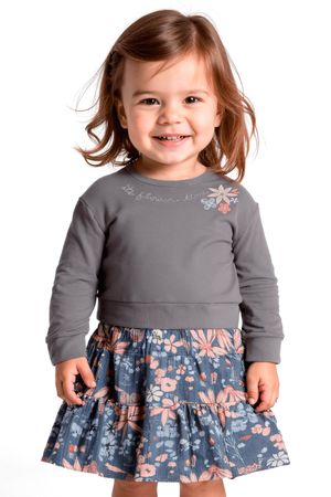 Conjunto Infantil Menina Com Saia Floral Colorittá Cinza