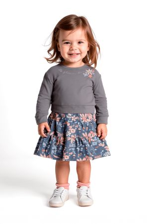 Conjunto Infantil Menina Com Saia Floral Colorittá Cinza