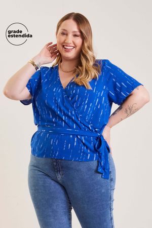 Blusa Feminina Transpassado Frontal Marialícia Azul