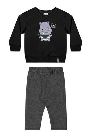 Conjunto Bebê Menino Moletom Hipopótamo Elian Preto