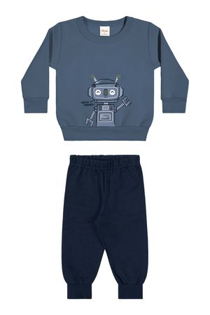 Conjunto Bebê Menino Blusão Estampado Elian Azul