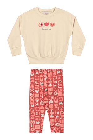 Conjunto Bebê Menina Moletom Estampado Elian Bege