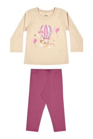Conjunto Bebê Menina Blusa Estampada e Legging Elian Bege