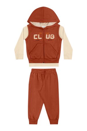 Conjunto Infantil Menino com Colete Moletom Elian Bege