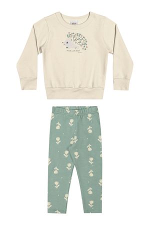 Conjunto Longo Infantil Menina Moletom Estampado Elian Bege
