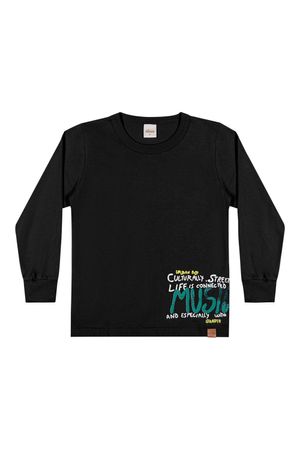 Camiseta Infantil Menino Meia Malha Estampada Elian Preto