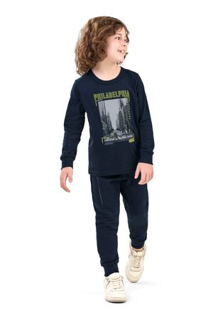 Camiseta Infantil Menino Meia Malha Estampada Elian Azul