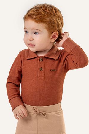Body Polo Bebê Menino Com Botões Colorittá Marrom