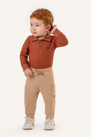 Body Polo Bebê Menino Com Botões Colorittá Marrom