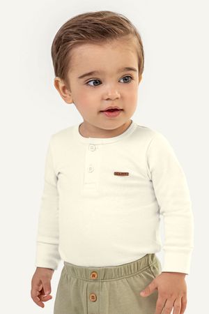 Body Bebê Menino Mangas Longas Com Botões Colorittá Bege