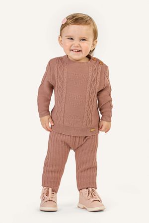Conjunto Bebê Menina Tricot Corações Colorittá Marrom