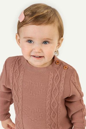 Conjunto Bebê Menina Tricot Corações Colorittá Marrom