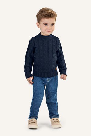Suéter Infantil Menino Tricô Trançado Colorittá Azul