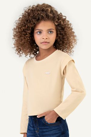 Blusa Infantil Menina Manga Longa Sobreposição Colorittá Bege