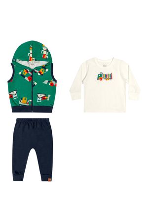 Conjunto Bebê Menino Colete Caminhões Elian Verde