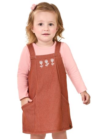 Conjunto Infantil Menina Blusa e Jardineira Flores Elian Rosa
