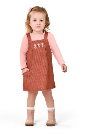 Conjunto Infantil Menina Blusa e Jardineira Flores Elian Rosa