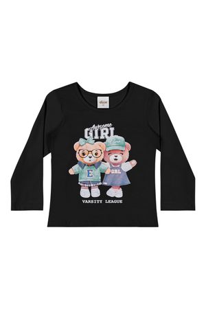 Blusa Infantil Menina Manga Longa Ursinhos Elian Preto