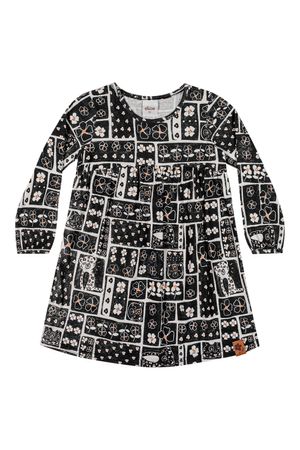 Vestido Infantil Menina Manga Longa Estampado Elian Preto