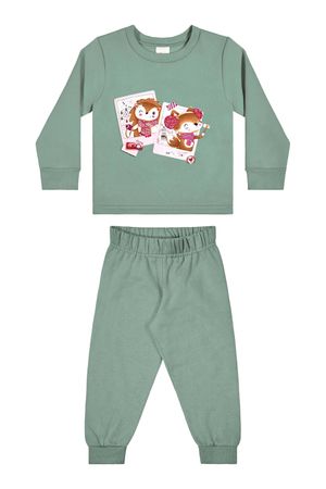 Conjunto Infantil Menina Blusão Estampado e Calça Elian Verde