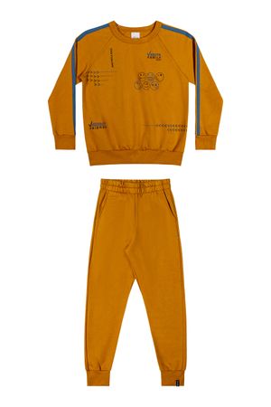 Conjunto Infantil Menino Blusão Divertido Elian Marrom