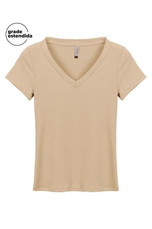 Blusa Feminina Canelado Elegância Diária Marialícia  Bege