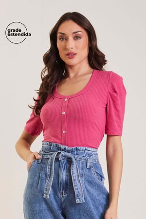 Blusa Feminina Canelada de botões Marialícia Rosa