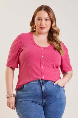 Blusa Feminina Canelada de botões Marialícia Rosa