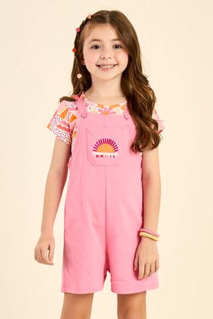 Conjunto Infantil Menina Jardineira Verão Elian Bege