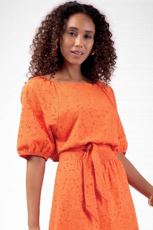 Blusa Feminina Cropped Amarração Marialícia Laranja