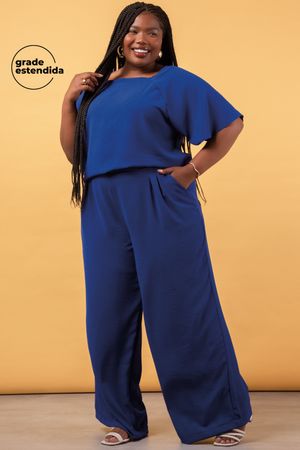 Calça Feminina Pantalona Texturizada Marialícia Azul