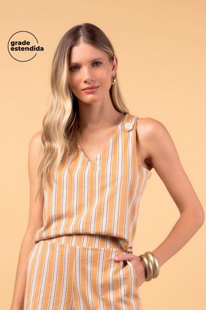 Regata Feminina Alça de Botões Marialícia Laranja