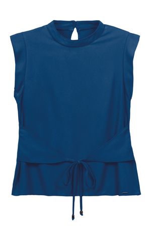 Regata Feminina Creponada com Amarração Marialícia Azul