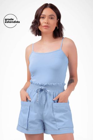 Shorts Feminino de Sarja com Cordão Marialícia Azul