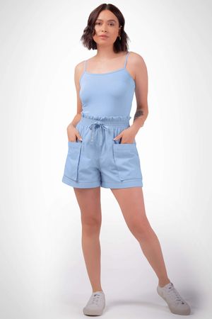 Shorts Feminino de Sarja com Cordão Marialícia Azul