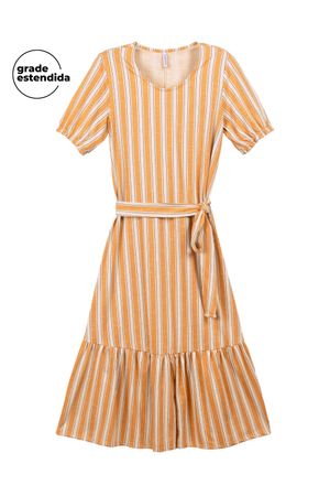 Vestido Feminino Midi Listrado Flamê Marialícia Laranja