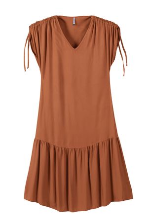 Vestido Feminino Midi Auto Ajuste Marialícia Marrom