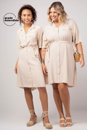 Vestido Feminino Sofisticado Marialícia Bege