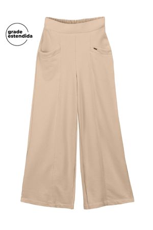 Calça Feminina Pantalona em Moletom Marialícia Bege