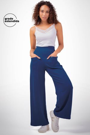 Calça Feminina Pantalona em Moletom Marialícia Azul