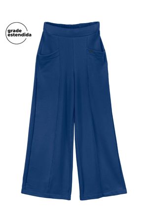 Calça Feminina Pantalona em Moletom Marialícia Azul