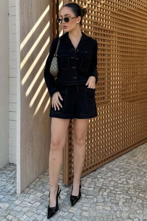 Jaqueta Feminina de Sarja Estilosa Marialícia  Preto