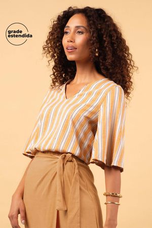 Blusa feminina Flamê Listrada Marialícia Laranja