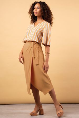 Blusa feminina Flamê Listrada Marialícia Laranja