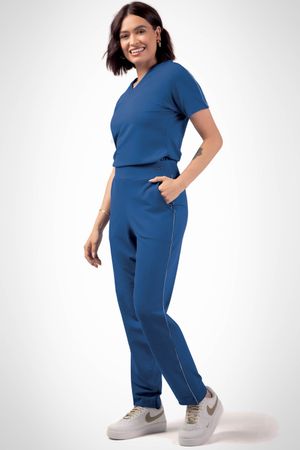 Blusa Feminina em Moletinho Decote V Marialícia Azul