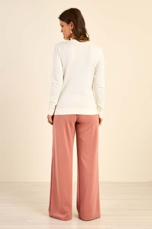 Suéter Feminino Tricot Decote V Marialícia Bege