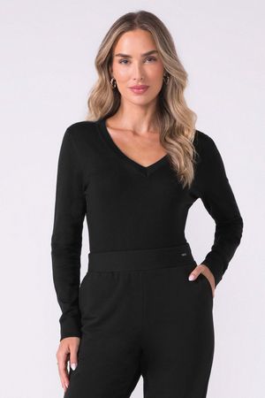 Suéter Feminino Tricot Decote V Marialícia Preto
