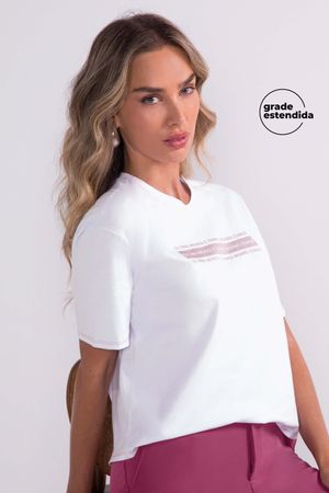 T-Shirt Feminina Manga Curta Marialícia Branco